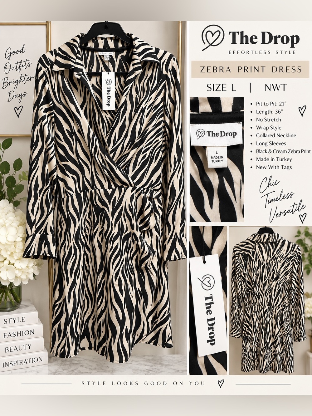 #22  NWT The Drop Zebra Print Wrap Style Mini Dress Size L